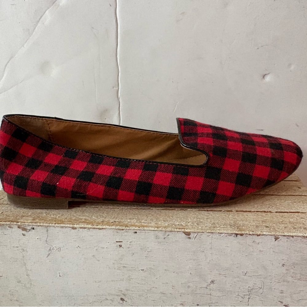 J. Crew Red and Black Plaid Loafers - Picture 5 of 12